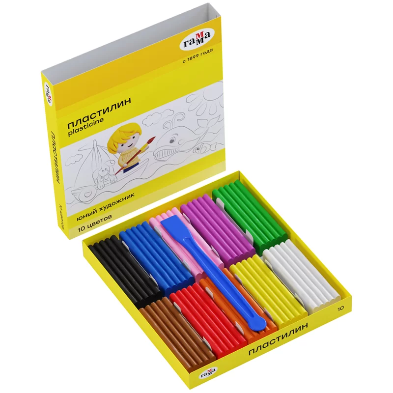 Plastilina GAMMA Pictorul Tanar 10cul,140gr, cu cutitas