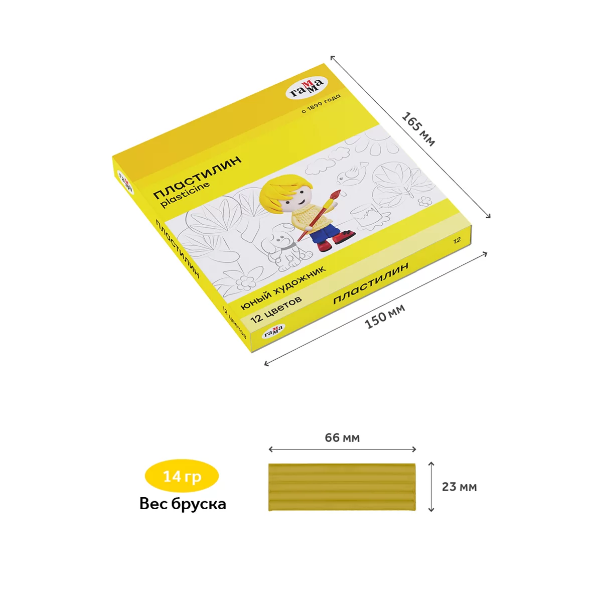 Plastilina GAMMA Pictorul Tanar 12cul,168gr, cu cutitas