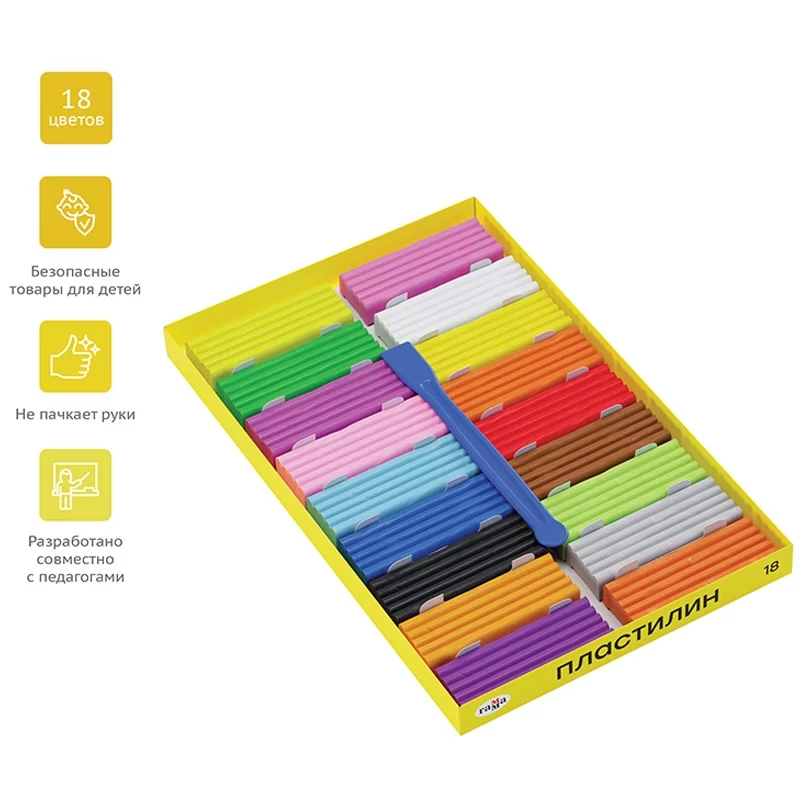 Plastilina GAMMA Pictorul Tanar 18 cul, 252gr, cutitas
