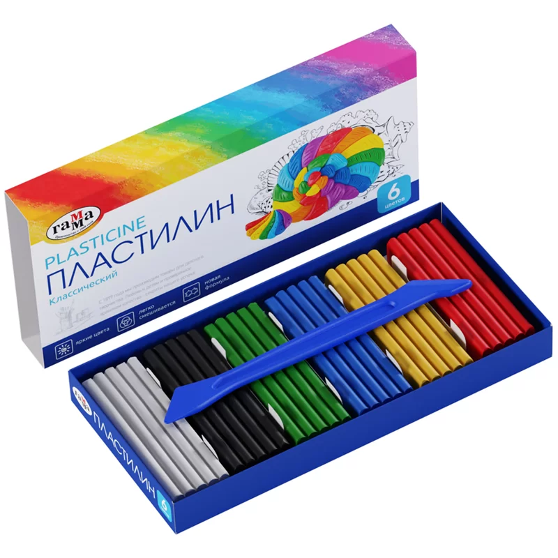 Plastilina GAMMA Clasic 6 culori, 120gr, cu cutitas