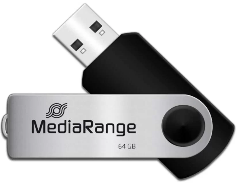 Флэш USB2.0 MediaRange, 64 GB, металл серебро