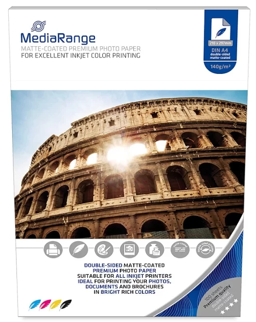 Hirtie foto MediaRange A4, 140 g/m2, 100 foi, dubla,mat