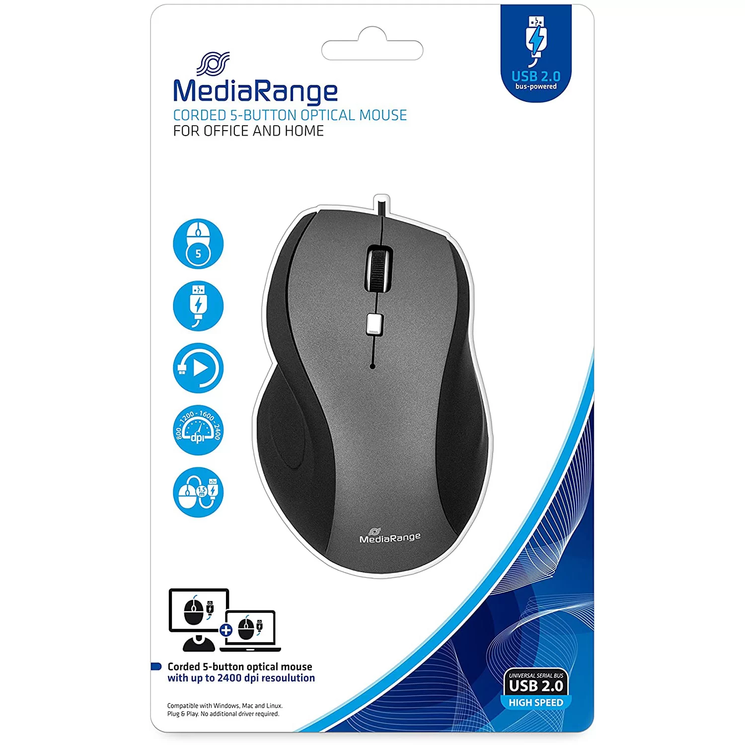 Mouse MediaRange Optical 5 button, negru-gri