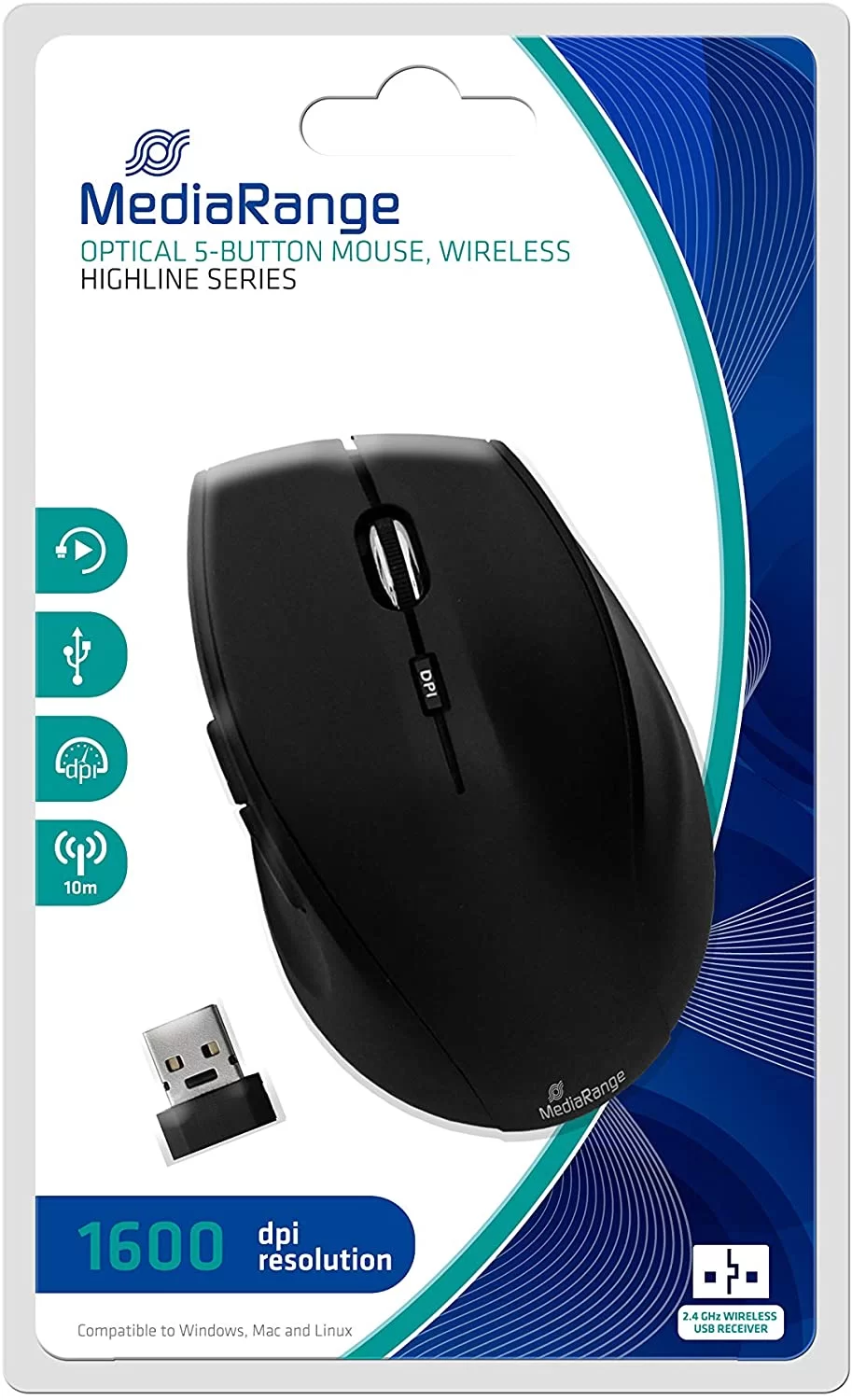Mouse MediaRange Wireless 5 button, negru