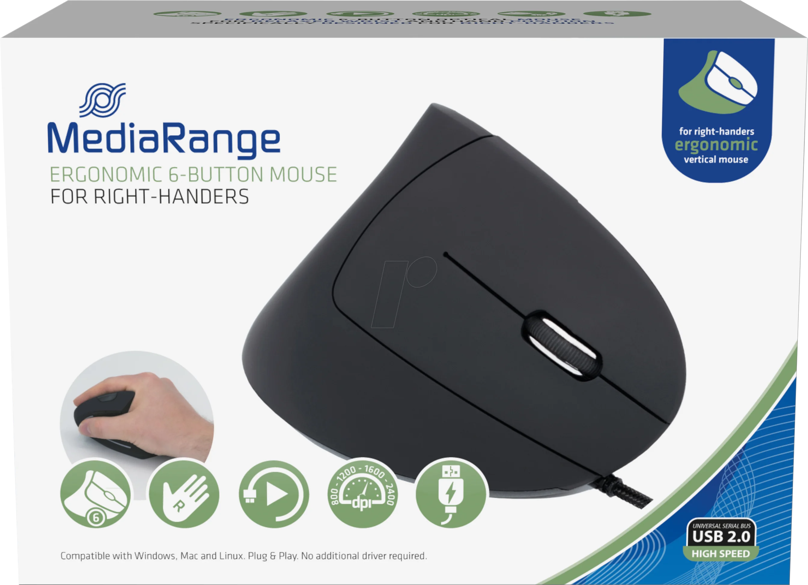 Mouse MediaRange Right+handers 6 button, negru