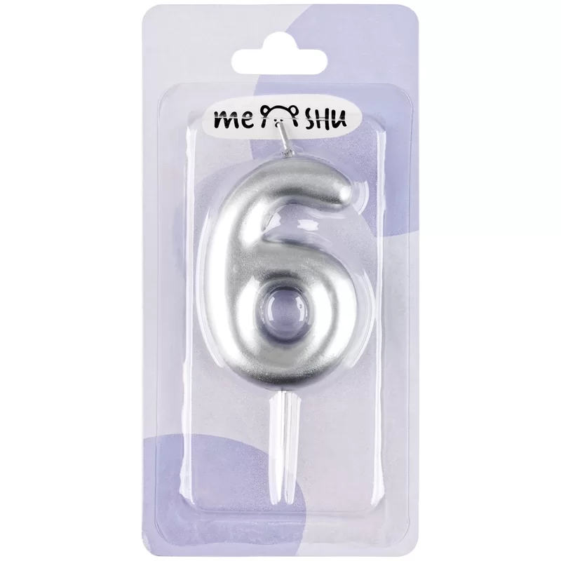 Luminare p-u tort MESHU "Cifra 6", 6cm, argintie, blist.